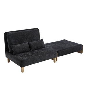 English Elm Foldable sofa bed recliner with three pillows, 3-in-1 convertible sleeper for small spaces, mid-century modern comfort Black W395P290560