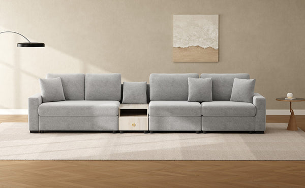 English Elm Modern Chenille Modular Sofa with Console Storage Armrest for Spacious Living Rooms Grey N763S000065E