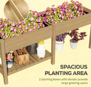 English Elm Elevated Fir Wood Raised Planter with Foldable Side Table and Bottom Storage Shelf T3971P423100
