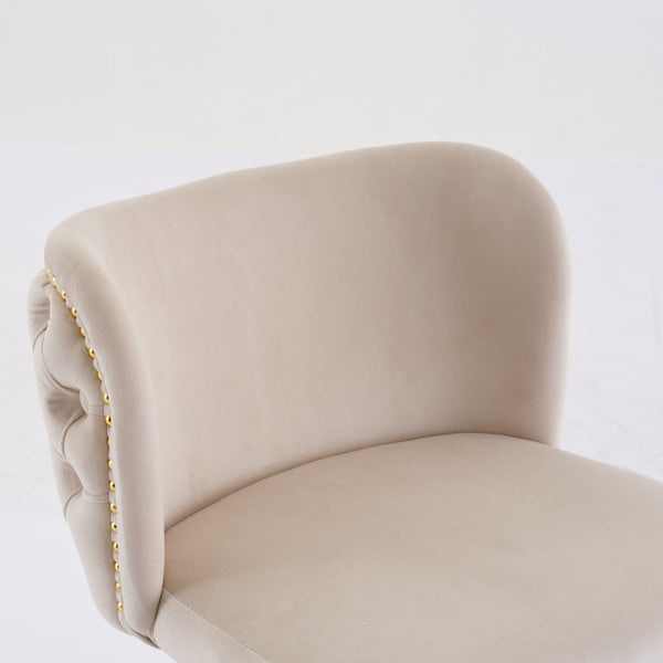 English Elm A&A Luxe Velvet Swivel Barstool with Gold-Plated 17.7" Base, Tufted Back, Ergonomic Waist Support Beige W1143P204045