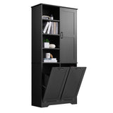 English Elm Bathroom Storage Cabinet With Doors and Drawers, Tilt-Out Laundry Hamper, Multiple Storage Space, Freestanding Style, Open Shelve, Adjustable Shelf, Black