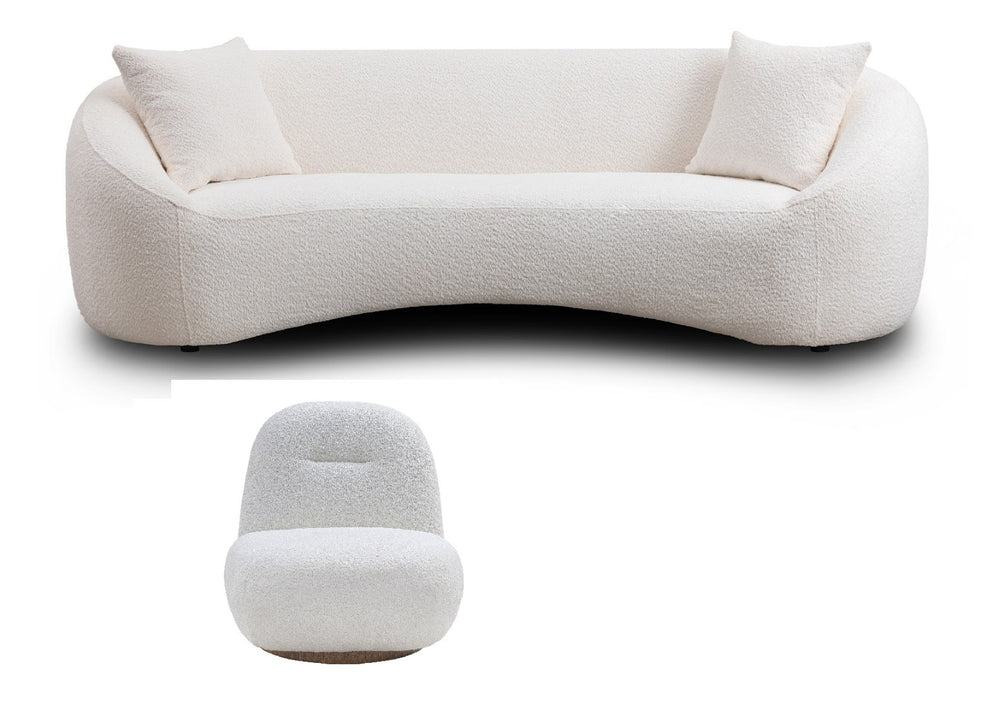 English Elm 3+1, Cloud Curved Boucle Sofa Three Seat Sculptural Arc for Modern Living Rooms W2664S00087