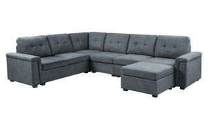 English Elm Isadora Modular 7 Seat Woven Gray Sectional with Tufted Cushions and Included Ottoman B2749S00054