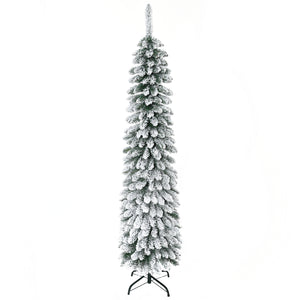 English Elm Homcom 6' Snow Flocked Artificial Christmas Tree - Slim Pencil Design, Realistic Branches & 395 Tips W2225P249620