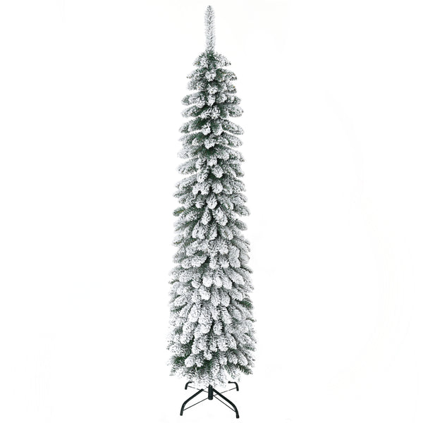 English Elm Homcom 6' Snow Flocked Artificial Christmas Tree - Slim Pencil Design, Realistic Branches & 395 Tips W2225P249620
