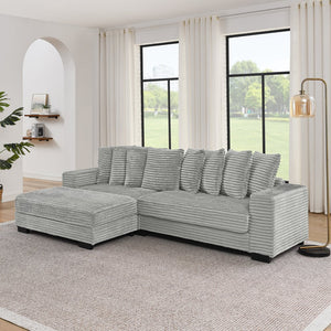 English Elm Corduroy Stylish Modular Sleeper Sectional Sofa – Gray Tufted Design With Versatile Footrests & Easy Assembly W487S00341