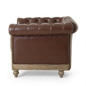English Elm Christopher Knight Home® - CLUB Club Chair Chesterfield-Inspired Tufted PU Upholstery with Nailhead Trim, Scrolled Arms, Turned Legs Dark Brown 39.25 L x 34.25 W x 25 H 72069.00