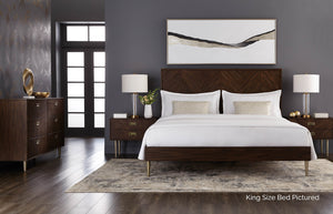 Sunpan GREYSON Queen Bed in Smoked Acacia - Handcrafted Chevron Headboard with Brass-Nickel Feet 102589