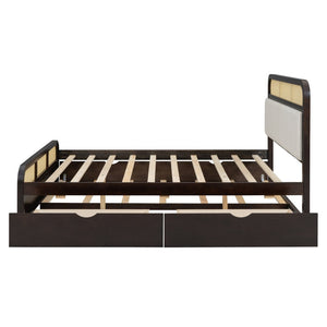 English Elm Queen Wooden Platform Bed With Trundle, 2 Storage Drawers & Padded Headboard In Espresso Finish N820S00010P-GIGA