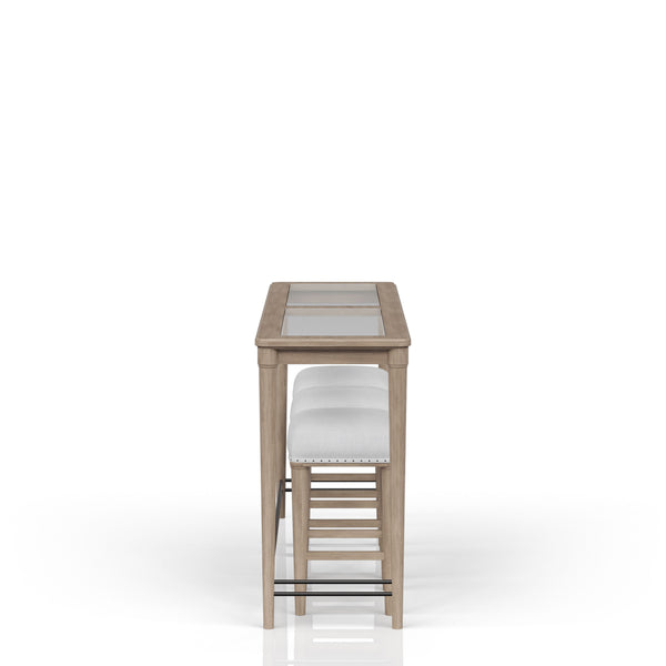 English Elm Frosted Sand Console Table Set with 3 Stools — Transitional Solid Wood, Frosted Glass Top, Durable MDF Appeal B2699P218293