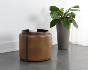 Sunpan BORELLI Storage Ottoman - Stylish Tobacco Tan Faux Leather & Autumn Chestnut Design for Versatile Use 109905V