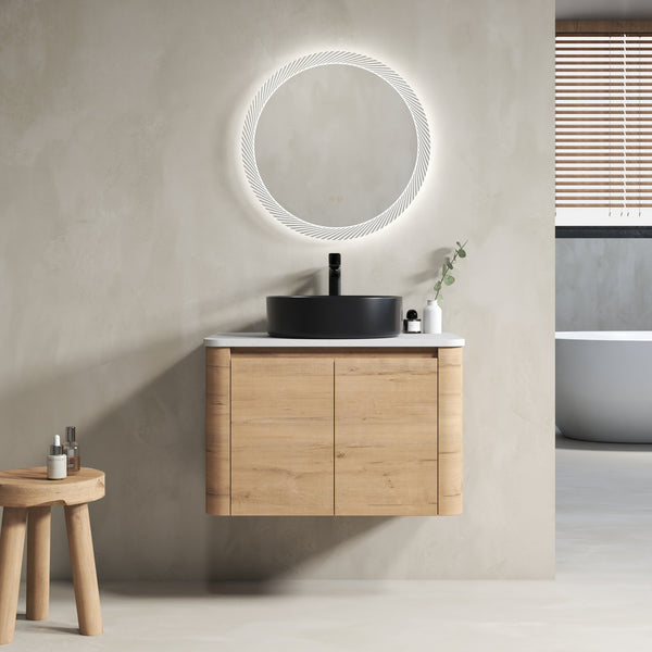 English Elm 30'' Wall-Mounted Bathroom Vanity With Ceramic Art Sink & Soft-Close Doors For Modern Style W999S00388