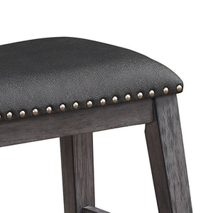 English Elm Wood and Leather Backless Counter Stools with Nailhead Trim for Kitchen Islands Set of 2 B056P417117