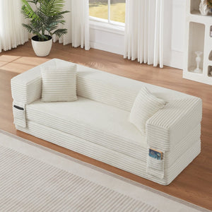 English Elm Modern Cord Fabric Convertible Sofa Sleeper Low Profile Square Frame for Apartments White W3396P439850