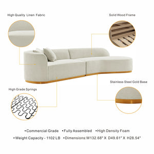 English Elm Daria 132" Chenille Sectional with Golden Mop Base — Luxurious High‑Density Foam, Pine Frame, 1100lb Capacity Ivory B365S00120