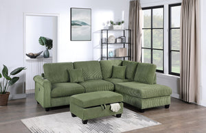 English Elm Gorgeous Sage Corduroy 3pc Sectional with USB LAF Sofa RAF Chaise & Storage Ottoman, Modern Comfort B011S01242
