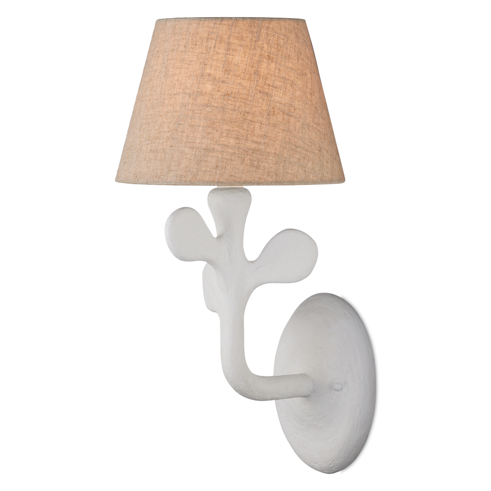 Charny White Wall Sconce - Contemporary Leaf Design with Natural Linen Shade for Elegant Spaces