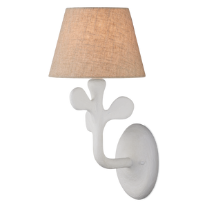 Charny White Wall Sconce - Contemporary Leaf Design with Natural Linen Shade for Elegant Spaces