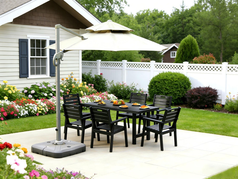 English Elm Hdpe Outdoor Dining Set Five Piece Weather Resistant Patio Table with Umbrella Hole Black W3805S00004