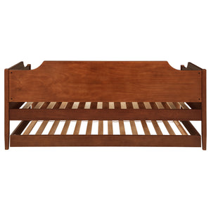 English Elm Cherry Cherry Wood Twin Daybed With Trundle — Romantic Cutouts, Rich Finish, Space-Saving Guest Solution B062S01313