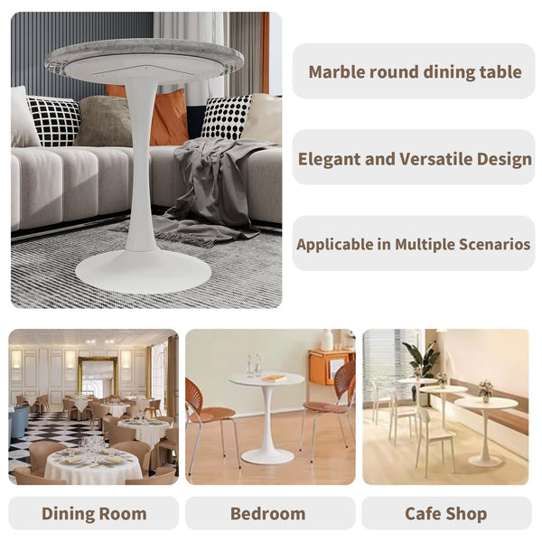 English Elm Marble-Top Round Side Table With Tapered Base - Modern Minimalist Design For Stylish Living Spaces W1935P353220