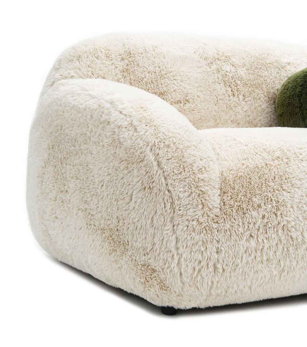 English Elm Sand Sand Finish Contemporary Faux-Fur Swivel Chair with Plush Rounded Design and Cozy Ball Pillow Included B2741P396705