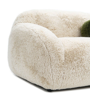 English Elm Sand Sand Finish Contemporary Faux-Fur Swivel Chair with Plush Rounded Design and Cozy Ball Pillow Included B2741P396705