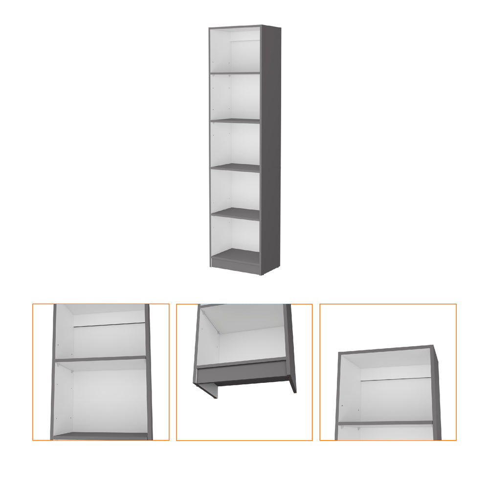 English Elm Sutton Slim 5-Shelf Bookcase in Matt Gray/White — Space-Saving Modern Storage, 71.1"H x 17.7"W x 11.7"D B128P176170