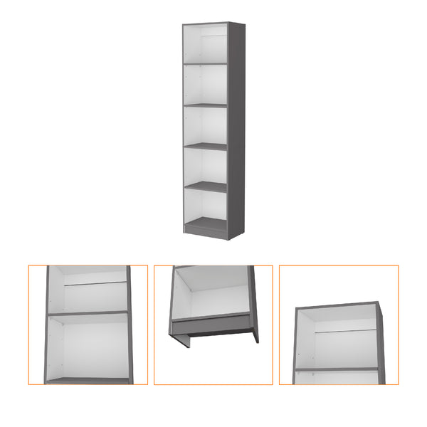 English Elm Sutton Slim 5-Shelf Bookcase in Matt Gray/White — Space-Saving Modern Storage, 71.1"H x 17.7"W x 11.7"D B128P176170