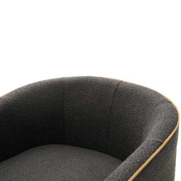 English Elm Swivel Barrel Accent Chair Boucle Upholstered with 360 Base for Living Room Corners Dark Grey N763P376127R