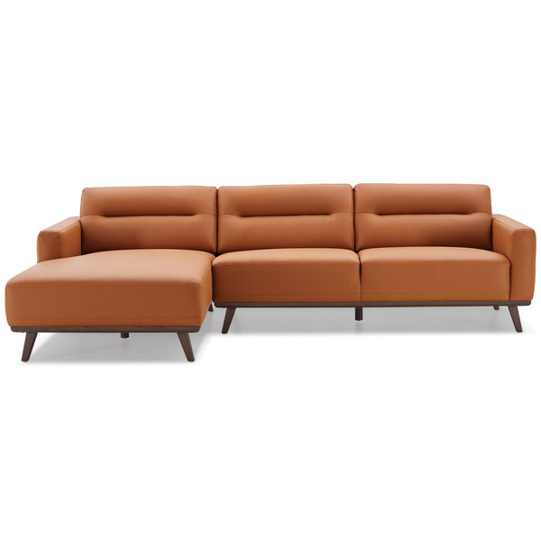 English Elm Ashcroft Furniture - Ella L-Shaped Cognac Pu Leather Sectional Couch - Mid-Century Modern Design For Stylish Comfort B183S00109