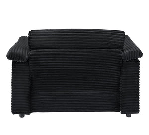 English Elm 47.24-inch corduroy armchair with storage ottoman and USB ports, spring seat, solid wood frame lounge Black W3356S00023