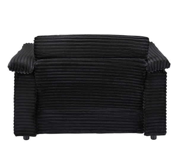 English Elm 47.24-inch corduroy armchair with storage ottoman and USB ports, spring seat, solid wood frame lounge Black W3356S00023