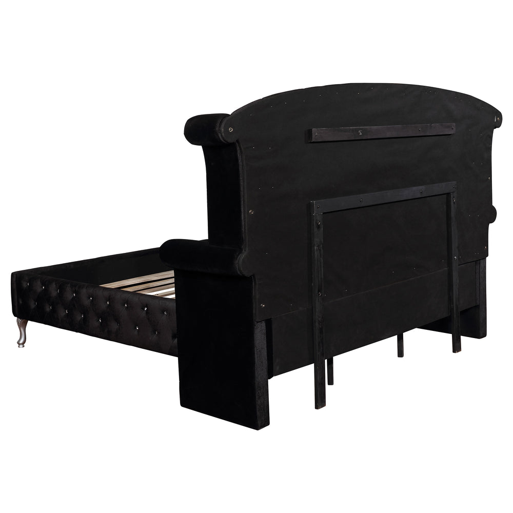 English Elm Audrey Black Velvet Upholstered Queen Bed - Glamorous Tufted Design With Silver-Finished Legs B062S00933