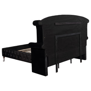 English Elm Audrey Black Velvet Upholstered Queen Bed - Glamorous Tufted Design With Silver-Finished Legs B062S00933