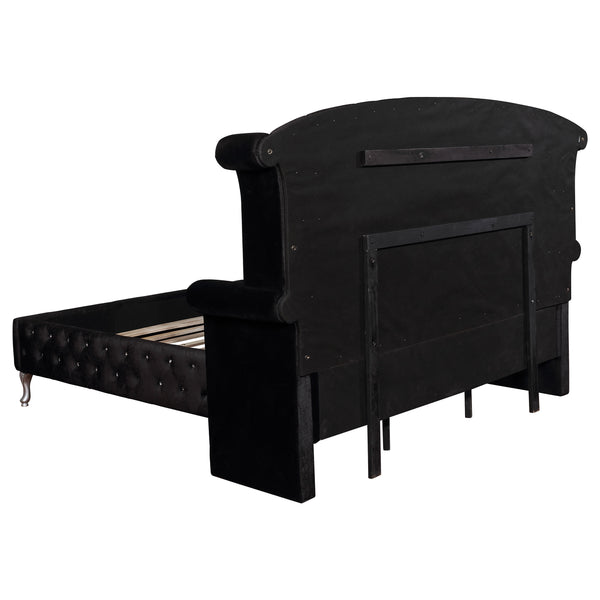 English Elm Audrey Black Velvet Upholstered Queen Bed - Glamorous Tufted Design With Silver-Finished Legs B062S00933