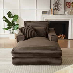 English Elm 47.24 Plush modern compression sofa with S-curve arms, cup holders, cotton lumbar pillow and deep seat comfort Brown W3396P373320