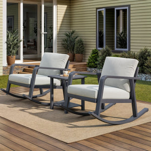 English Elm Fr Outdoor Aluminum Rocking Set with Two Chairs and Two Tier Patio Coffee Table T5925P494046