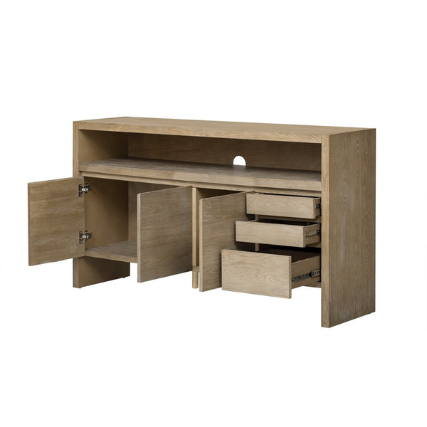 English Elm U_Style 60" Modern Sideboard - Stylish 3-Door Storage Cabinet With Drawers & Cable Management Solution N711P289141O-GIGA