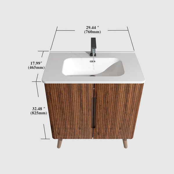 English Elm U094-Etna30F-305 Striped Walnut 30" Bathroom Vanity with Sink, Curved Edges, Soft-Close Doors, Storage W1865S00060
