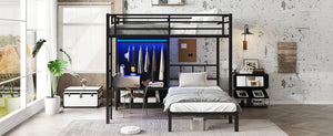 English Elm Full Xl Over Twin Metal Bunk Bed With Foldable Desk, Led Closet & Noise Reduction - Space Saver! W1580S00113
