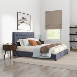 English Elm Ashcroft Furniture - Donald Mid Century Modern Grey Velvet King Bed – Luxurious Comfort & Timeless Design For Your Bedroom B183S00063