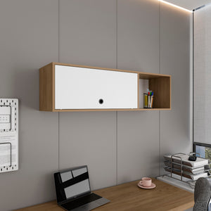 English Elm Sahara 47" Wide One-Door Wall Cabinet with 3 Shelves, Pull-Up Door, White & Oak Finish, Space-Saving Organizing Solution B200P287122