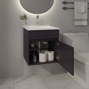 English Elm FM Wall-Mounted Belle Bathroom Vanity with Built-In Sink, Floating Design, Soft-Close Door, Sleek Storage Solution Wenge 23 L x 23 W x 12 H B128P335848