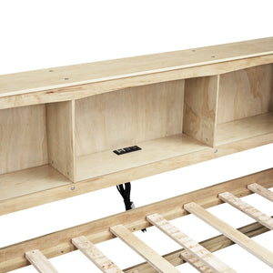 English Elm Twin Size Daybed with Trundle, Built-In Storage Cabinets, Curved Details and Dual USB Ports for Small Spaces Wood GX000353AAD