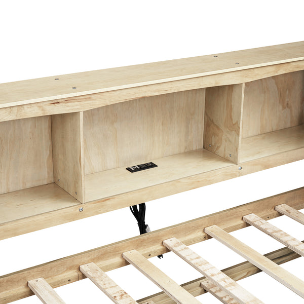 English Elm Twin Size Daybed with Trundle, Built-In Storage Cabinets, Curved Details and Dual USB Ports for Small Spaces Wood GX000353AAD