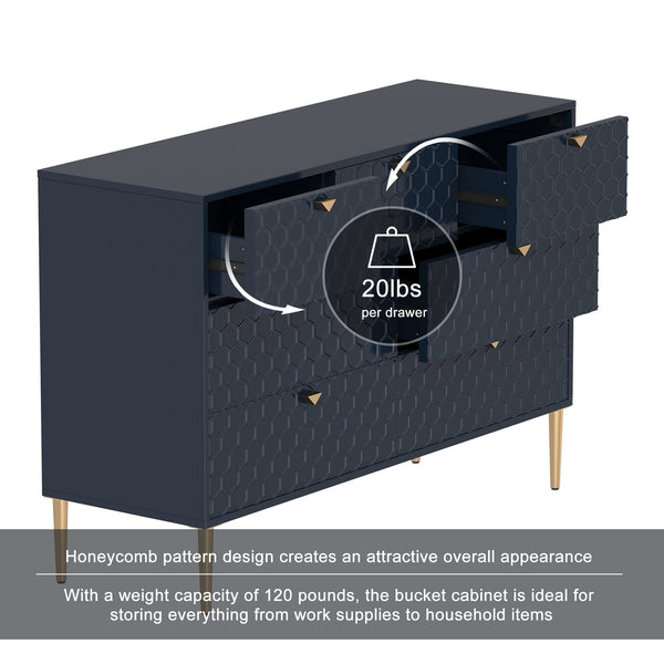 English Elm Modern Tapered Leg 7-Drawer Freestanding Cabinet with Gold Pulls and Heavy-Duty 120lb Drawers for Storage Blue 53.5 L x 18.5 W x 11.42 H T3609P352417