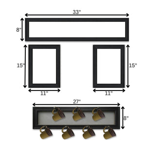 English Elm "kitchen Collection Vi" Wood Vignette Set with 7-peg Mug Rack Black Framed Wall Art B06787077