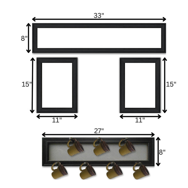 English Elm "kitchen Collection Vi" Wood Vignette Set with 7-peg Mug Rack Black Framed Wall Art B06787077
