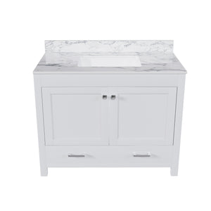 English Elm Modern 43" Bathroom Vanity With Luxurious Carrara White Top, Soft-Close Drawers & Sturdy Storage Solutions W509S00143